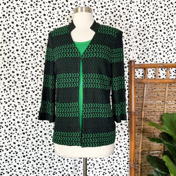 NEW Ming Wang | Matching Black Green Knit 3/4 Sleeve Jacket Tank Top Set NWT XS - Picture 2 of 11